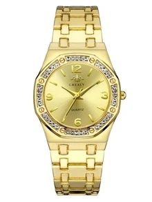 1入組水鑽裝飾指针石英手錶和4入組手鐲 - 金色 - 查看 2