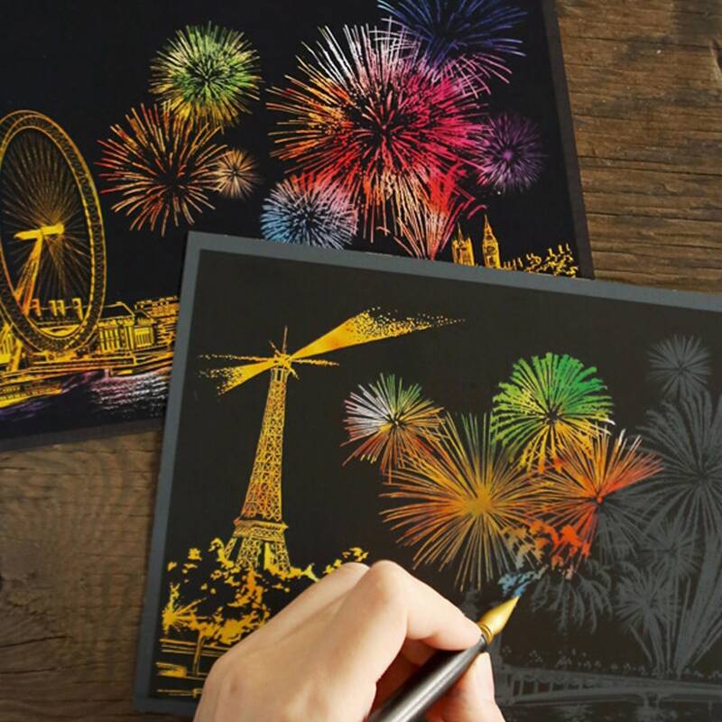 

4pcs Scratch Painting Paper Without Pen, Multicolor