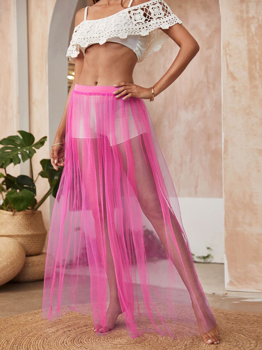 Sheer Cover Up Skirt - Hot Pink - View 1