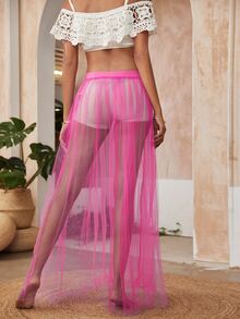Sheer Cover Up Skirt - Hot Pink - View 2