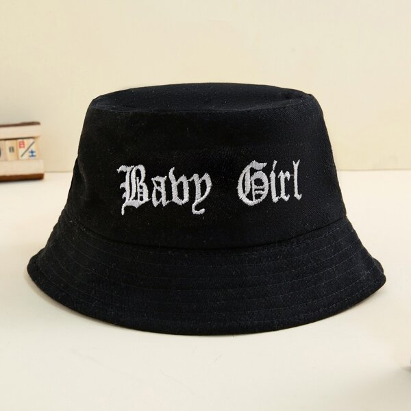 

Toddler Girls Letter Embroidery Bucket Hat, Black