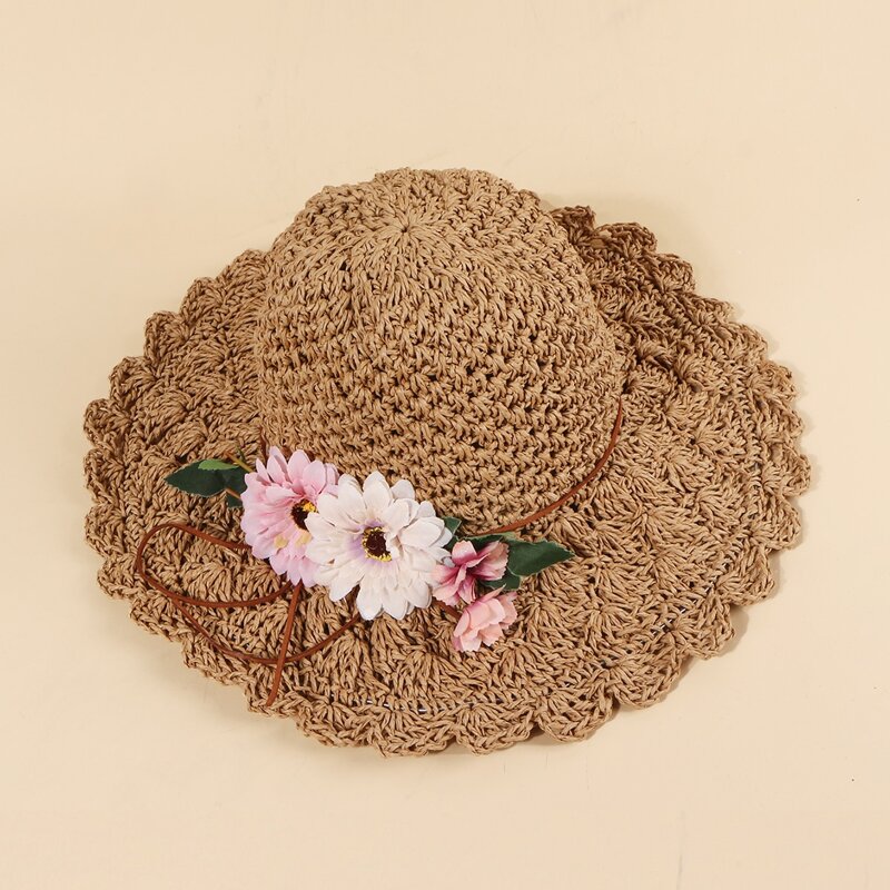 

Flower Decor Straw Hat, Khaki