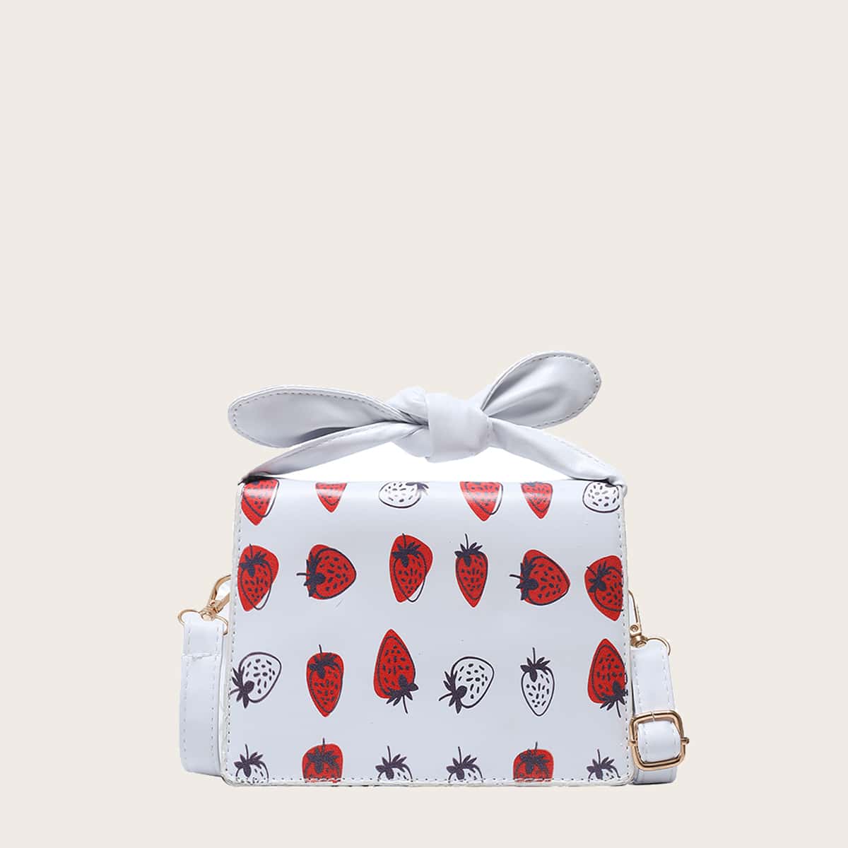 

Strawberry Knot Handle Satchel Bag, White
