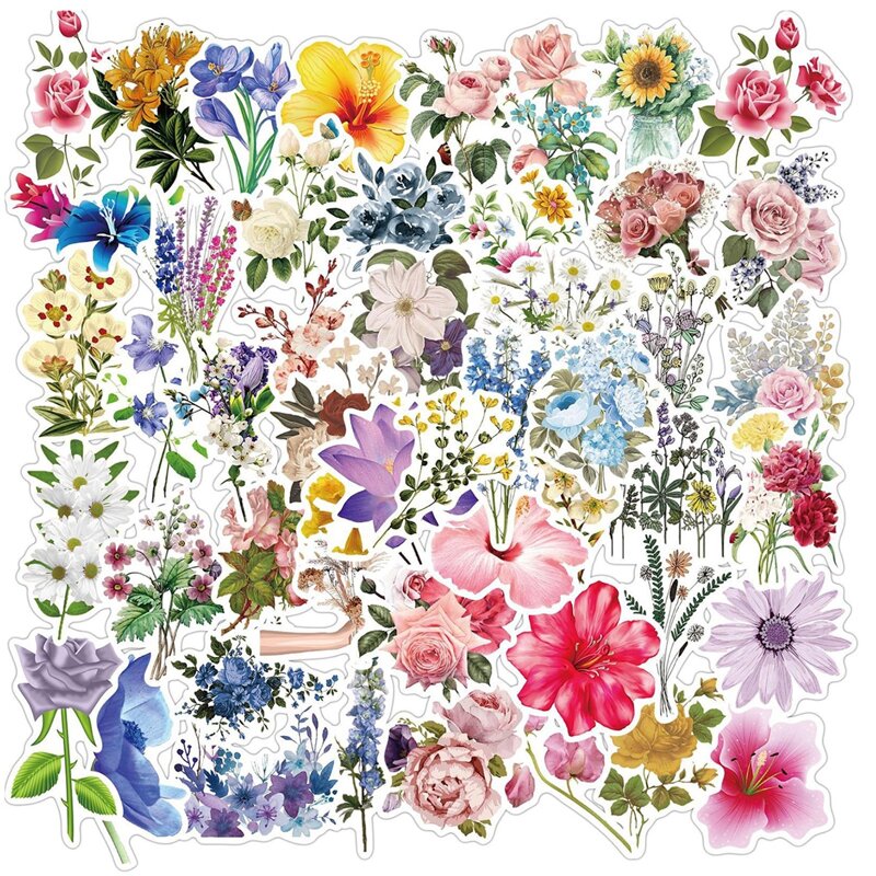 

50pcs Floral Sticker, Multicolor