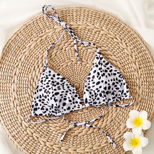 

Dalmatian Halter Triangle Bikini Top, Black and white