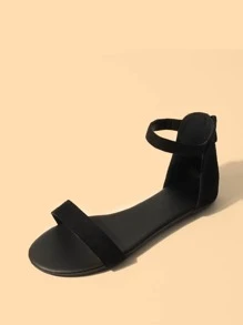 Sandal thời trang ngoài trời thoải mái dành cho nữ, sandal quai ngang mắt cá chân tối giản bằng da lộn giả, thích hợp cho trang phục mùa xuân hè. - màu đen - Xem 2