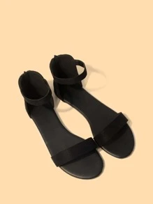 Sandal thời trang ngoài trời thoải mái dành cho nữ, sandal quai ngang mắt cá chân tối giản bằng da lộn giả, thích hợp cho trang phục mùa xuân hè. - màu đen - Xem 4