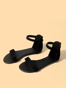 Sandal thời trang ngoài trời thoải mái dành cho nữ, sandal quai ngang mắt cá chân tối giản bằng da lộn giả, thích hợp cho trang phục mùa xuân hè. - màu đen - Xem 5