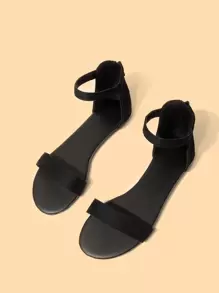 Sandal thời trang ngoài trời thoải mái dành cho nữ, sandal quai ngang mắt cá chân tối giản bằng da lộn giả, thích hợp cho trang phục mùa xuân hè. - màu đen - Xem 6