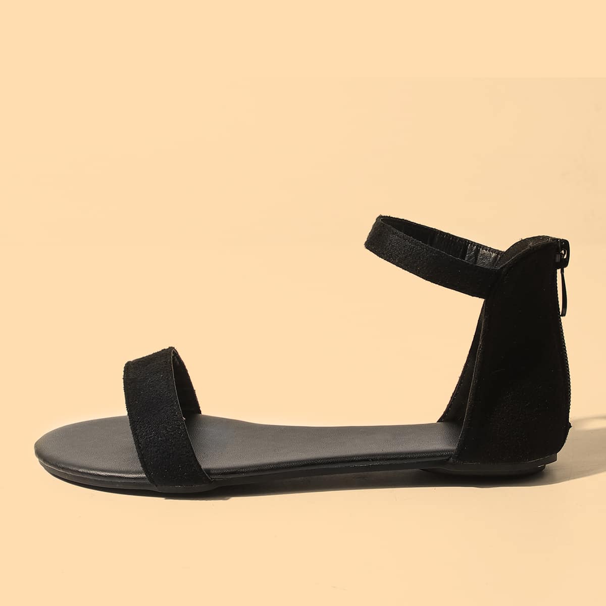 

Two Part Ankle Strap Flat Sandals, Black