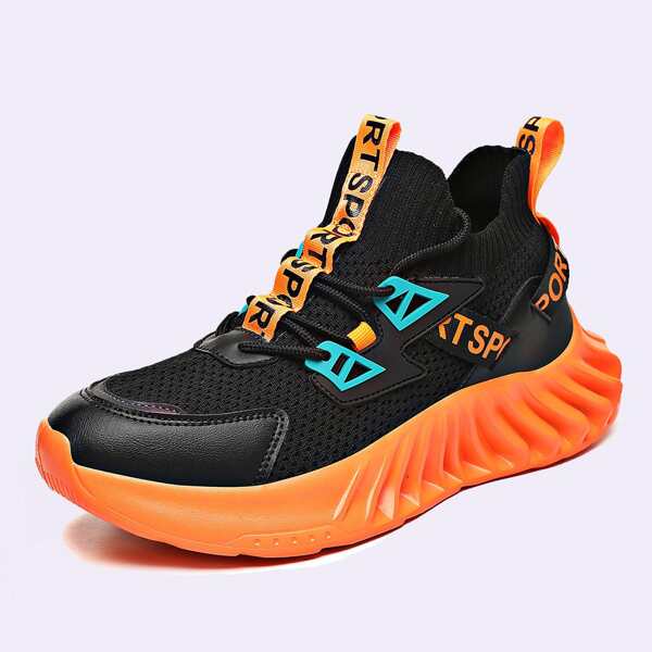 

Men Lace-up Decor Knit Sneakers, Black