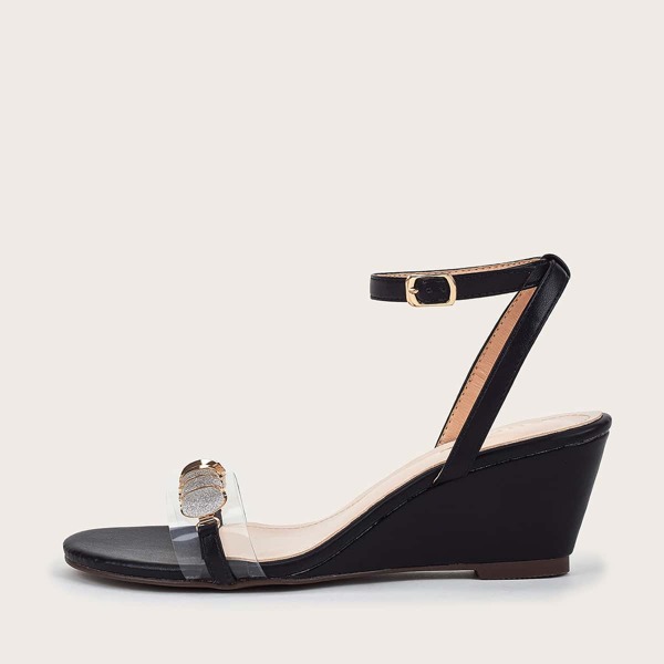 

Glitter Metal Decor Wedge Sandals, Black