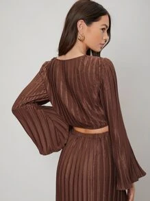SHEIN Unity Textured Twist Crop Top - Chocolate Brown - View 2