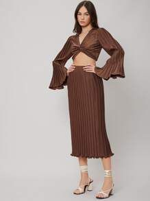 SHEIN Unity Textured Twist Crop Top - Chocolate Brown - View 3