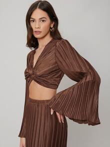 SHEIN Unity Textured Twist Crop Top - Chocolate Brown - View 4