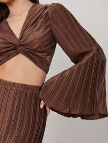 SHEIN Unity Textured Twist Crop Top - Chocolate Brown - View 5