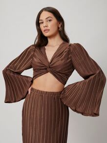 SHEIN Unity Textured Twist Crop Top - Chocolate Brown - View 6