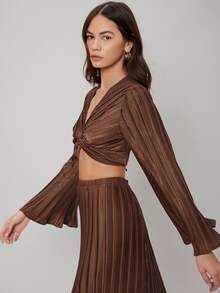 SHEIN Unity Textured Twist Crop Top - Chocolate Brown - View 8