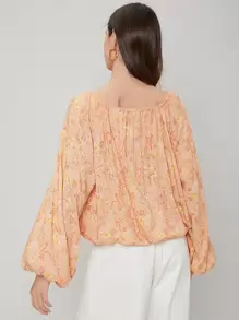 SHEIN Viscose Oversize Balloon Sleeve Top - Orange - View 2