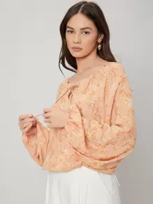 SHEIN Viscose Oversize Balloon Sleeve Top - Orange - View 3