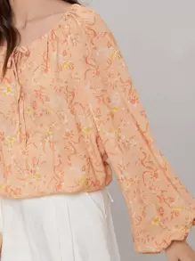 SHEIN Viscose Oversize Balloon Sleeve Top - Orange - View 4