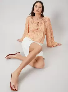 SHEIN Viscose Oversize Balloon Sleeve Top - Orange - View 8