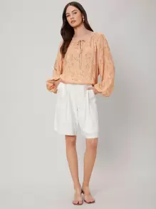 SHEIN Viscose Oversize Balloon Sleeve Top - Orange - View 9