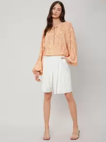 SHEIN Viscose Oversize Balloon Sleeve Top - Orange - View 10