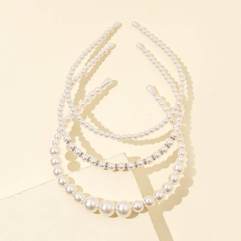 

3pcs Faux Pearl Headband, Multicolor