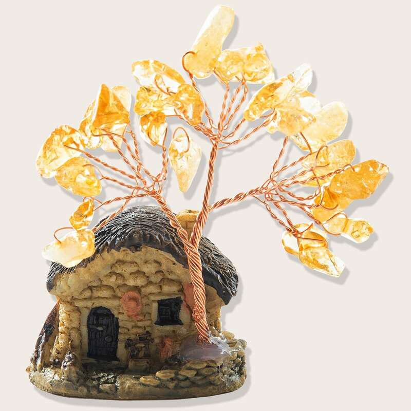 

Crystals Copper Money Tree With House Decorative Ornament, Yellow