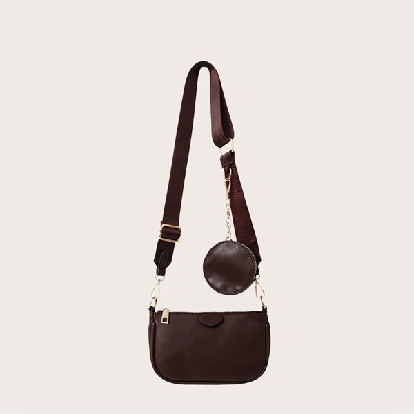 

Girls Minimalist Baguette Bag With Coin Case, Chocolate brown