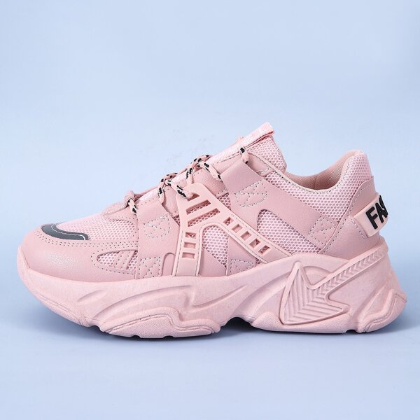 

Letter Graphic Lace-up Front Chunky Sneakers, Pink
