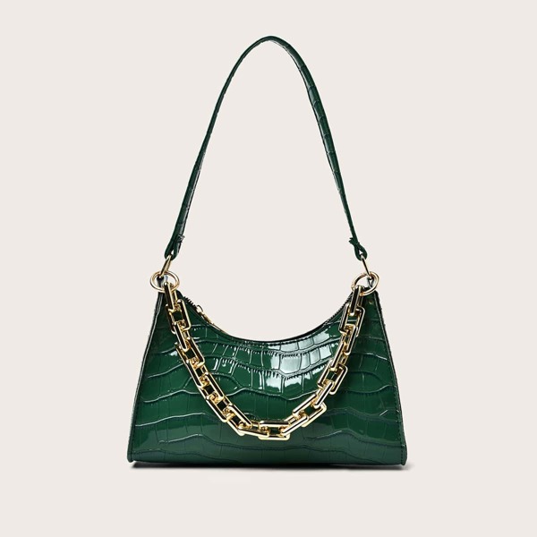 

Croc Embossed Chain Shoulder Bag, Dark green