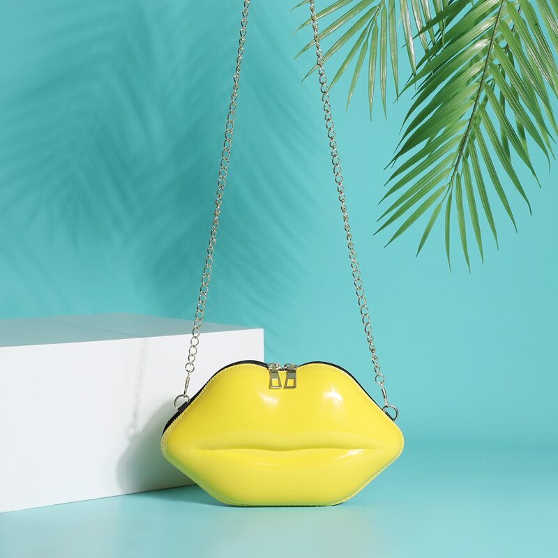 Lip Design Chain Crossbody Bag, Yellow