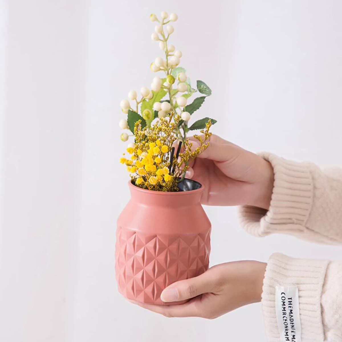 

1pc Imitation Ceramic Flower Pot, Dusty pink