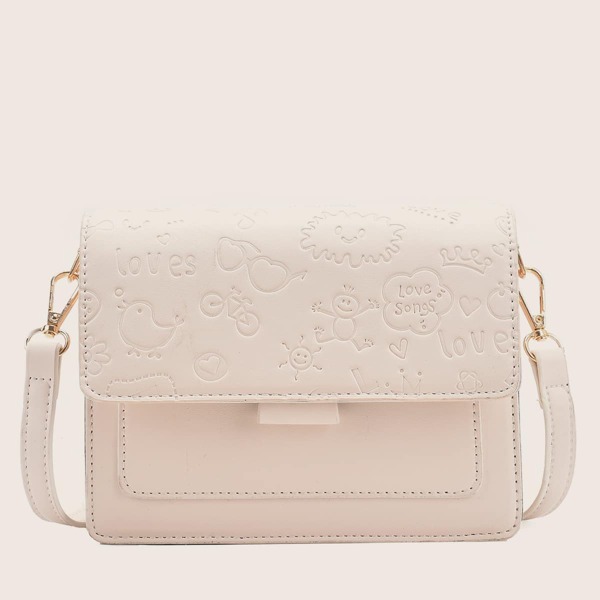 

Cartoon Embossed Crossbody Bag, Beige