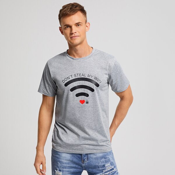 

Men 1pc Slogan Graphic Tee, Grey