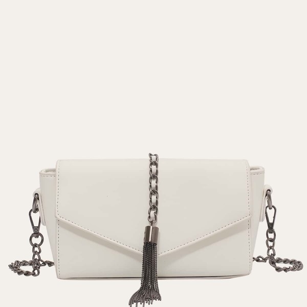 

Metal Tassel Charm Chain Crossbody Bag, Beige