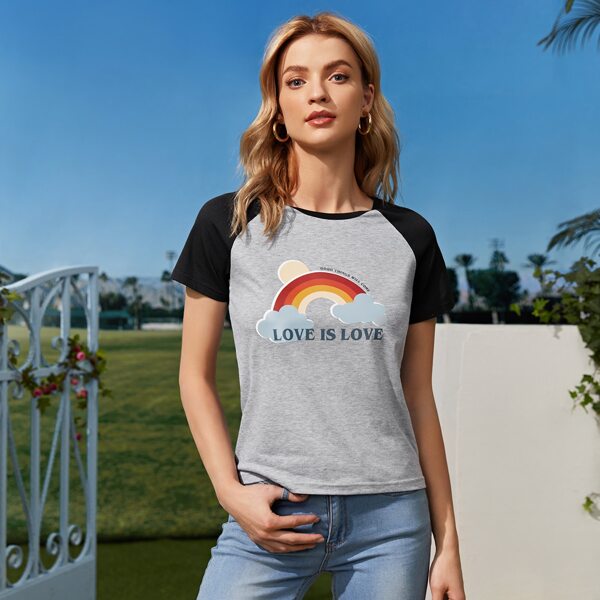 

Slogan And Cartoon Graphic Raglan Sleeve Tee, Multicolor