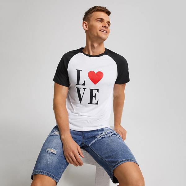 

Men 1pack Letter And Heart Print Tee, White