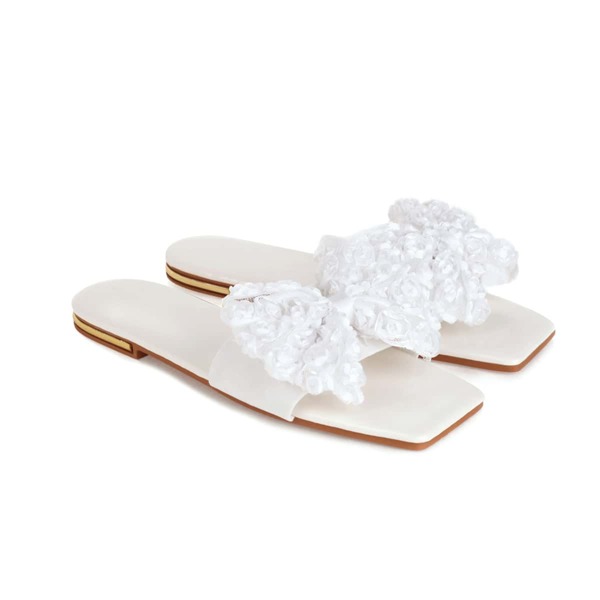 

Bow Decor Slide Sandals, White