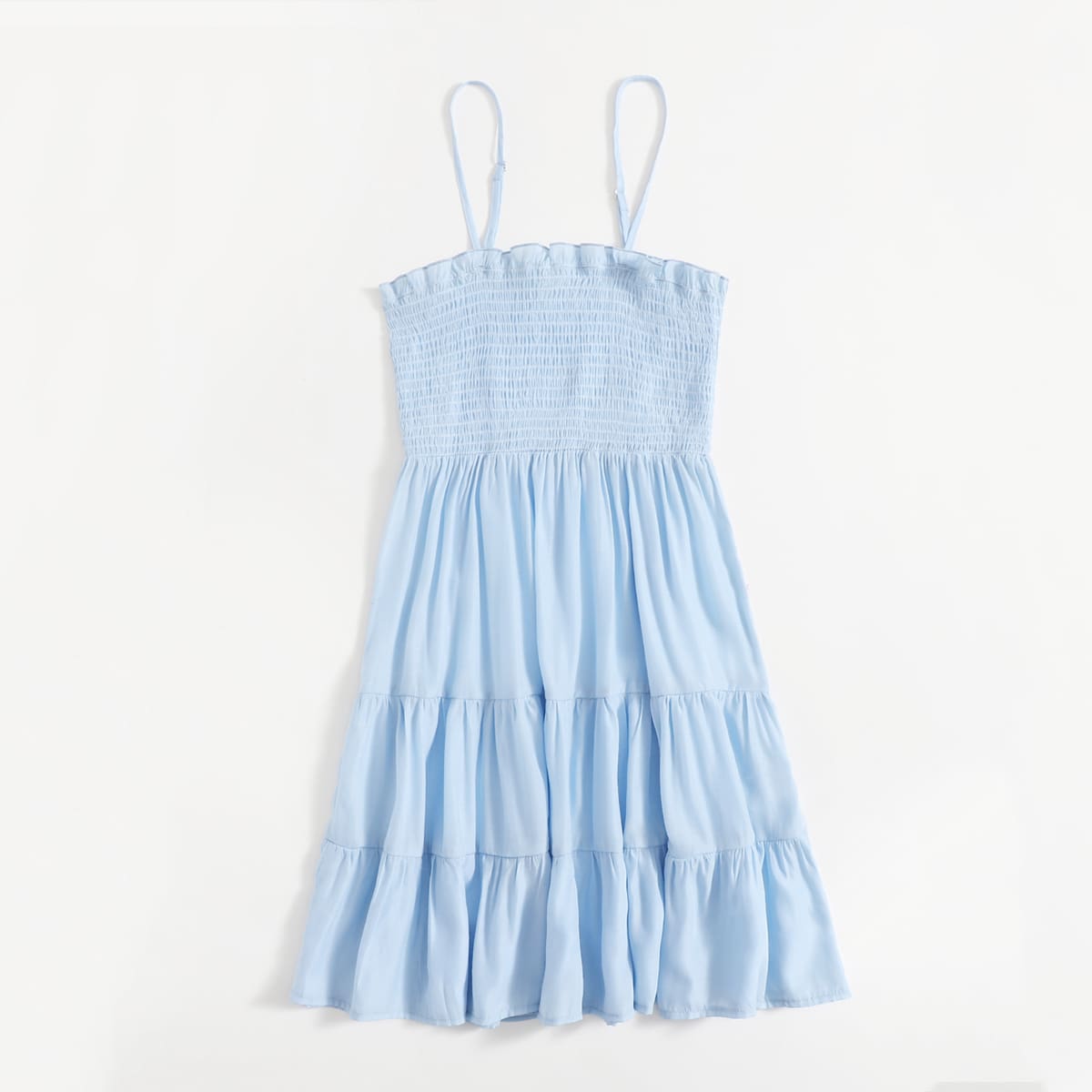 

Solid Shirred Frill Cami Dress, Baby blue