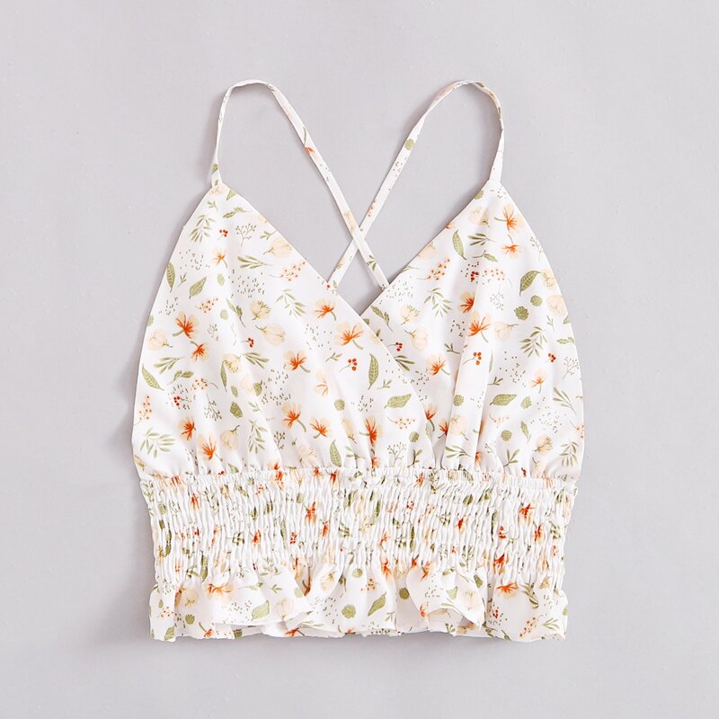 

Ditsy Floral Wrap Shirred Crop Cami, Multicolor