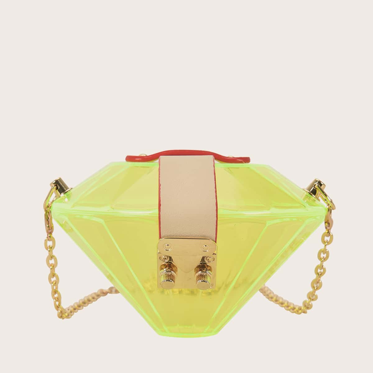 

Mini Neon Lime Clear Diamond Design Crossbody Bag, Green