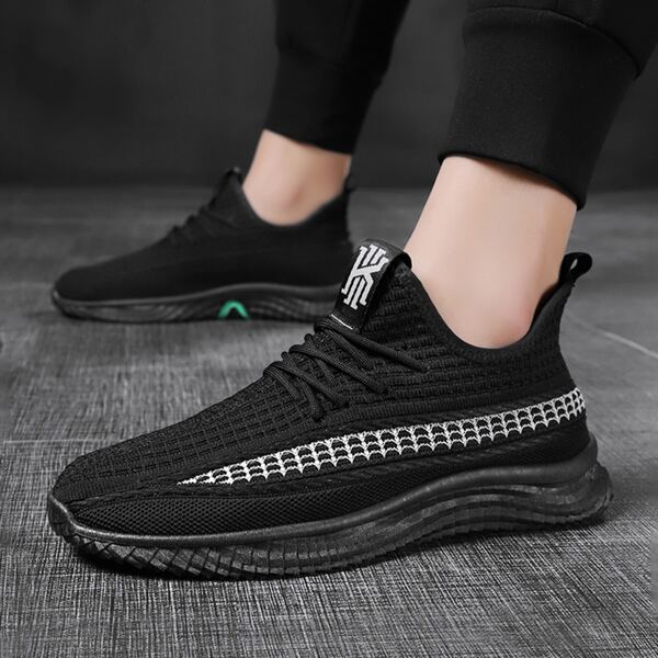 

Men Lace-up Decor Knit Sneakers, Black