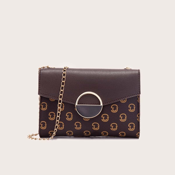 

Graphic Chain Crossbody Bag, Coffee brown