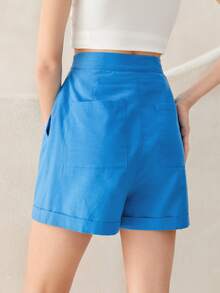 SHEIN Solid Wide Leg Shorts - Blue - View 2