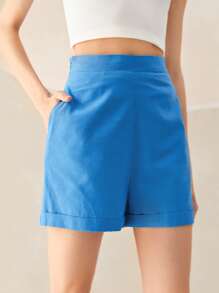 SHEIN Solid Wide Leg Shorts - Blue - View 4