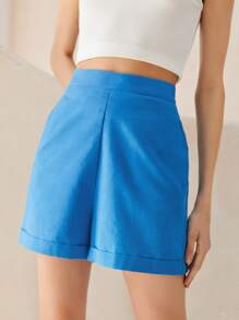 SHEIN Solid Wide Leg Shorts - Blue - View 5