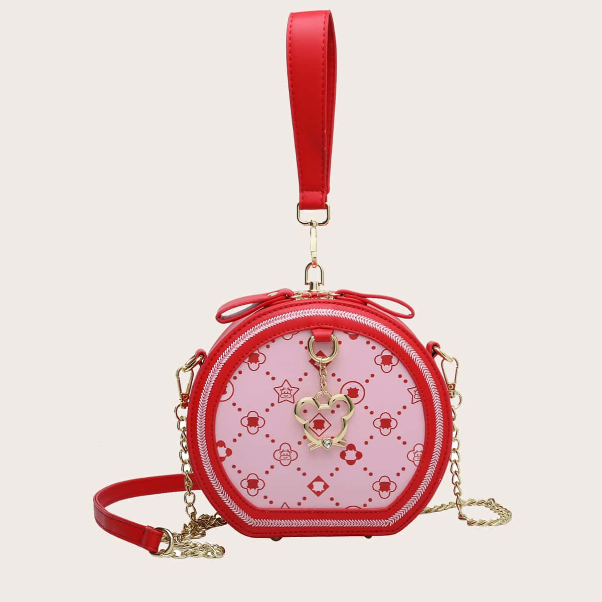 

Graphic Circle Bag With Bag Charm, Red